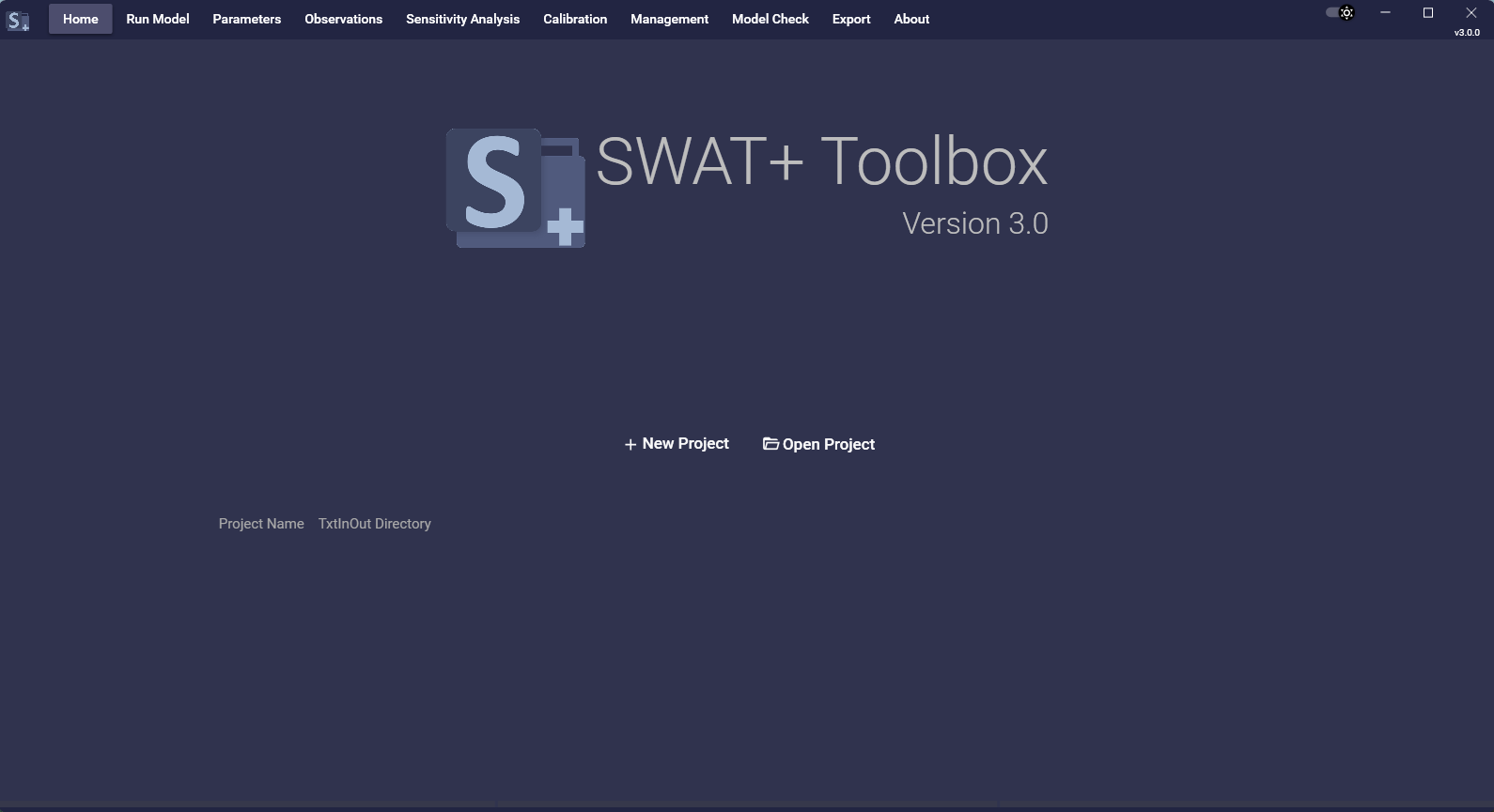 Image of the SWAT+ Toobox start page