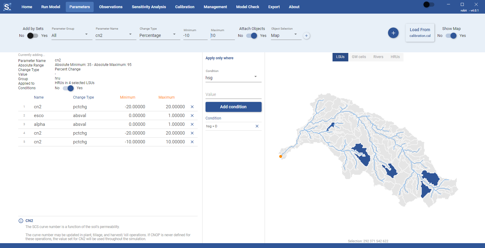 Selecting objects for a parameter on the map
