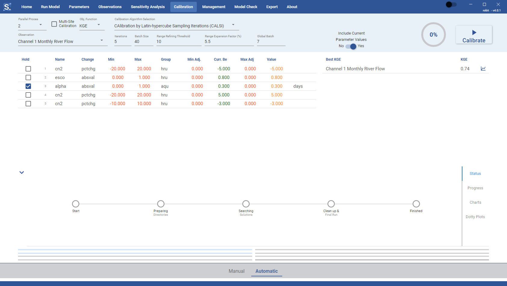 Automatic Calibration page