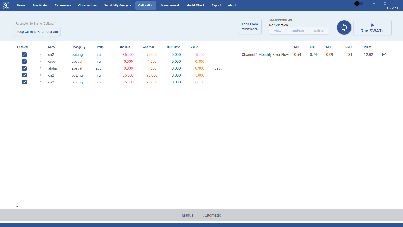 Manual Calibration page